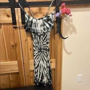 Tie-Dye  Black and White Spaghetti Strap Midi Dress